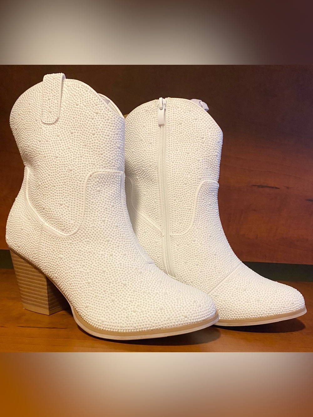 TORRID Embellished Western Ankle Boots In Color Bone. Size 9WW. 3” Heel.